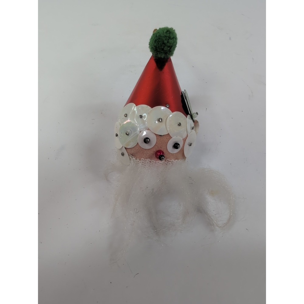 Vintage Santa Claus Head Ornament Googly Eyes Sequin‎ Christmas 4in